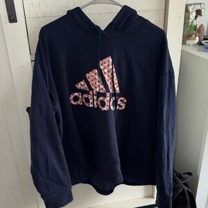 Adidas Dark Blue Hoodie with Multicolor Logo